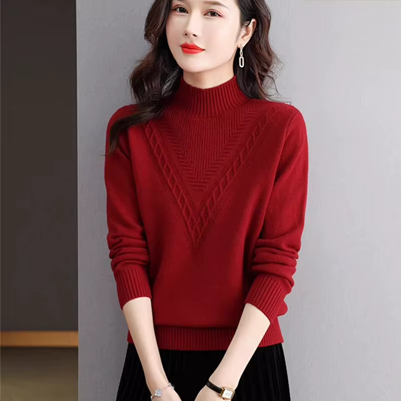 Pull demi-col roulé pour femme, ample, tricoté, polyvalent, chemise à bascule, nouvelle collection automne-hiver 2025