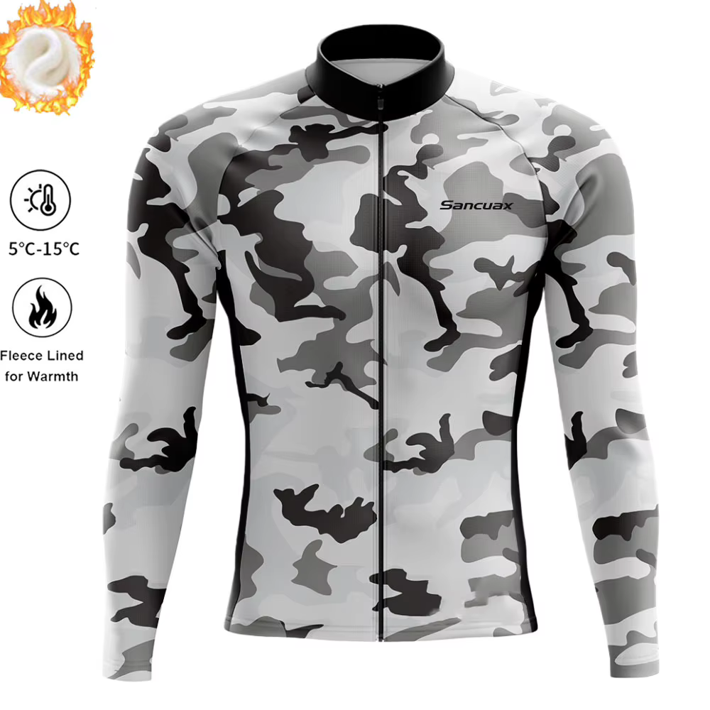 Hommes hiver thermique polaire manches longues vélo de route vêtements tenue de ville vtt Ropa Ciclismo Camouflage chaud