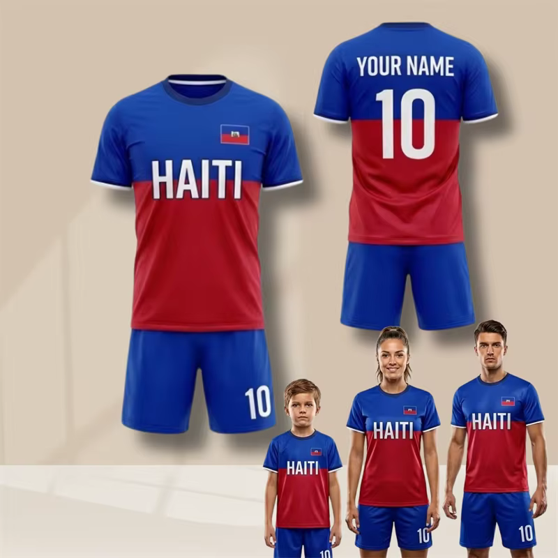 T-shirt de football Haïti 2026 pour hommes – Vêtement sportif à séchage rapide avec logo drapeau haïtien