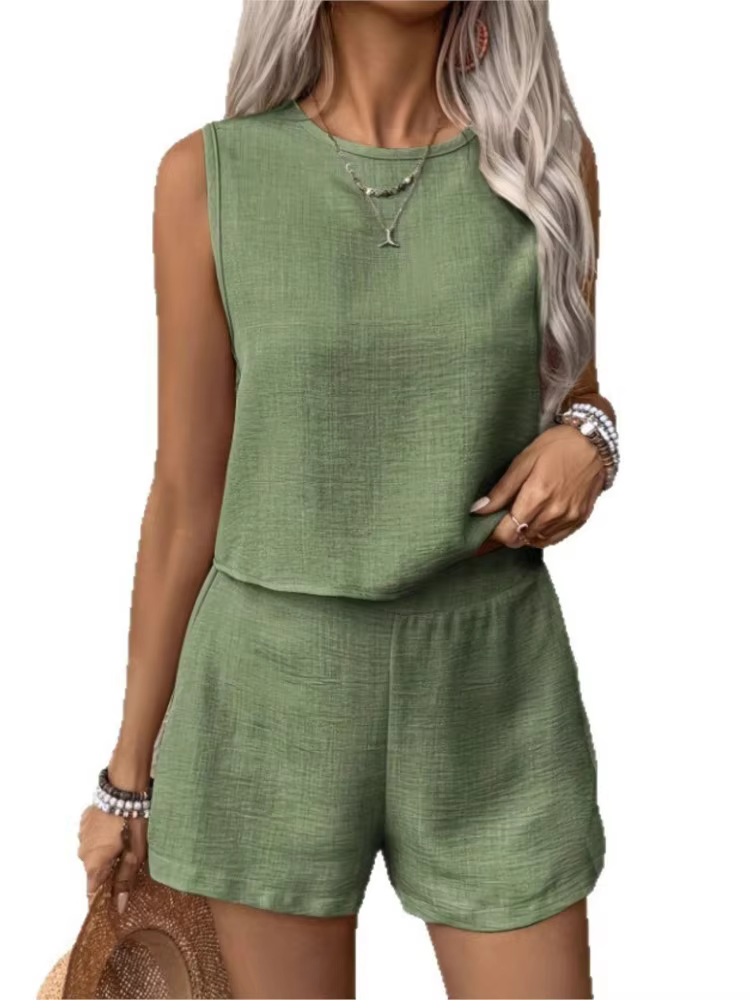 Nouvel ensemble décontracté léopard tendance : débardeur ample à col rond et short pour femme – Collection été