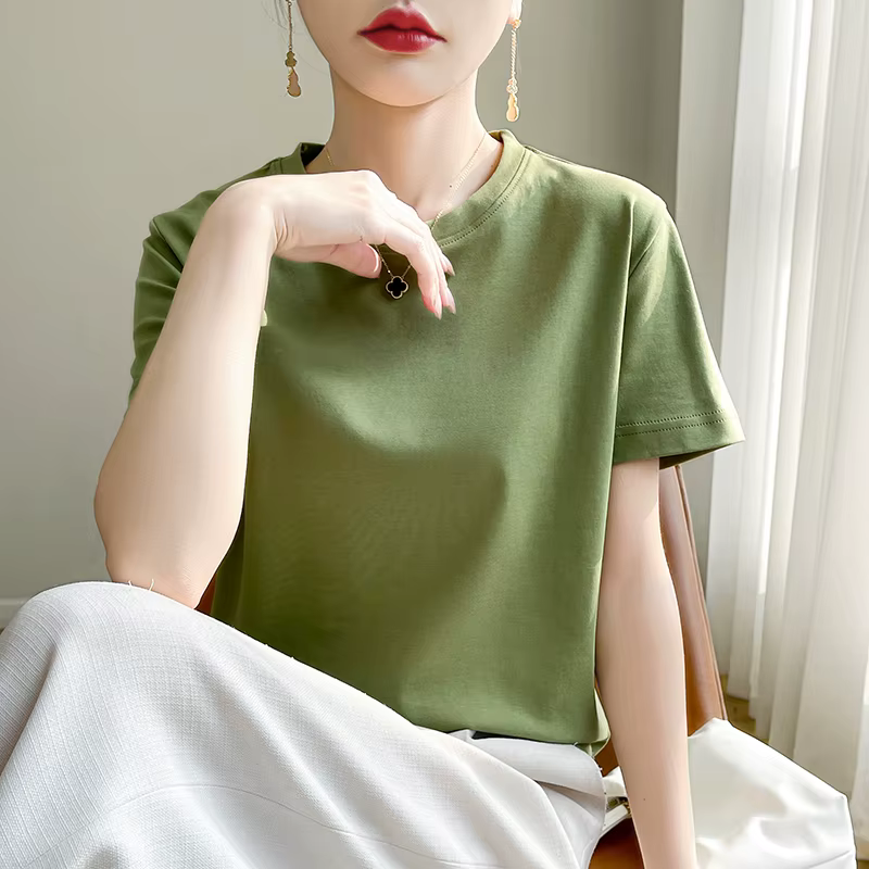 T-Shirt d'été en coton mercerisé Orange pour femme