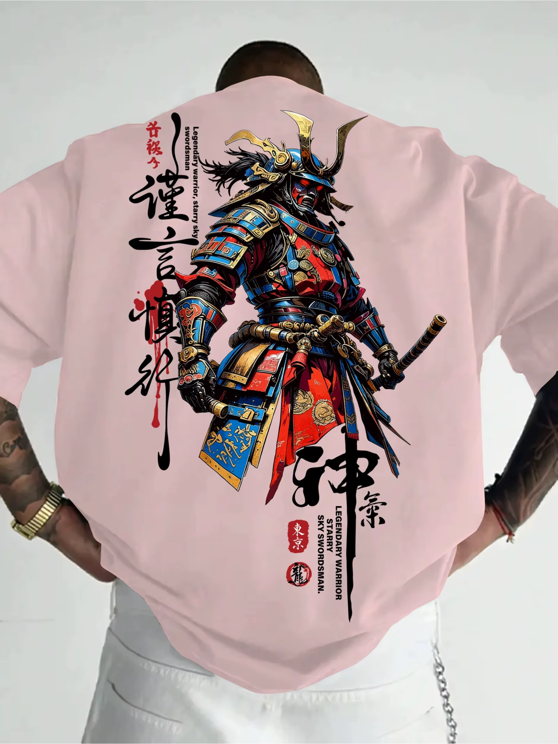 T-shirt pour homme en coton 100% doux de qualité supérieure avec imprimé de guerrier samouraï japonais