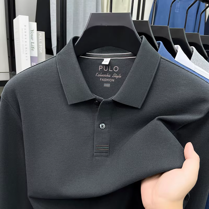 Polo à manches longues 100 % coton pour homme