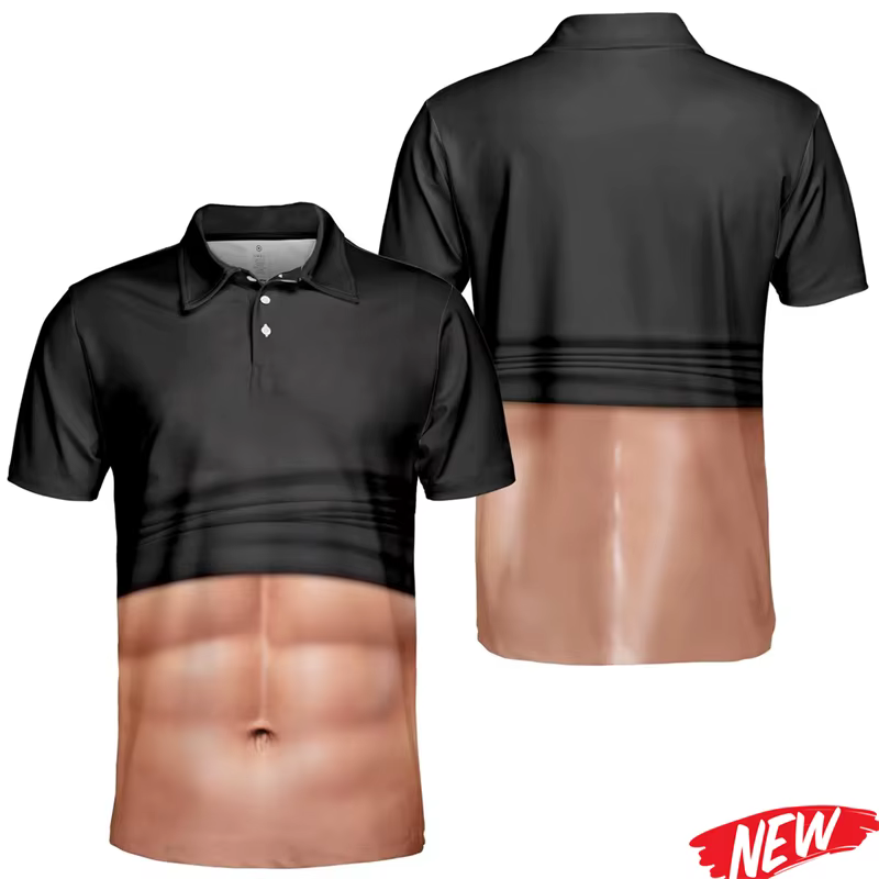 Nouveau Polo Homme Amusant à Motif Ventre Musclé