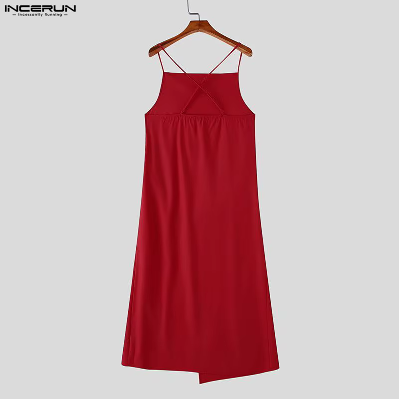 INCERUN Débardeurs Homme Unis Sans Manches à Bretelles Longs Style Streetwear Été 2026 Mode Fête Vêtements