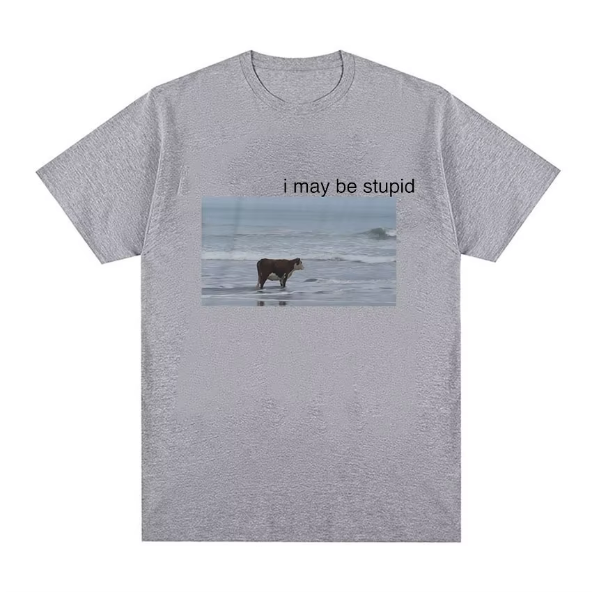 I May Be Stupid Cow on Beach Funny Meme T-shirt pour hommes