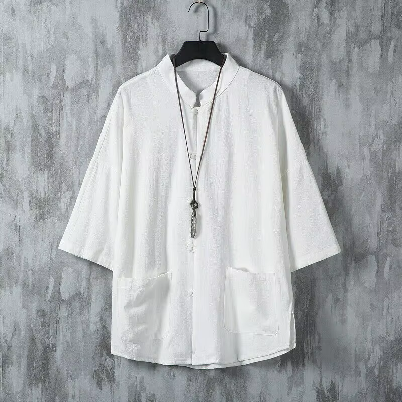 Chemise à col mandarin unie légère pour homme