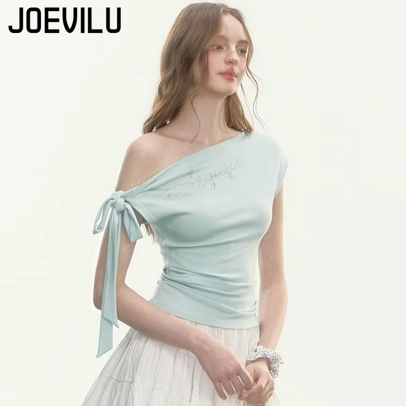 JOEVILU T-shirt slim avec nœud papillon et épaules dénudées