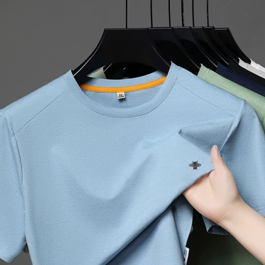 Nouvelle marque de luxe hommes T-shirt col rond dessin animé abeille broderie à manches courtes respirant sans couture