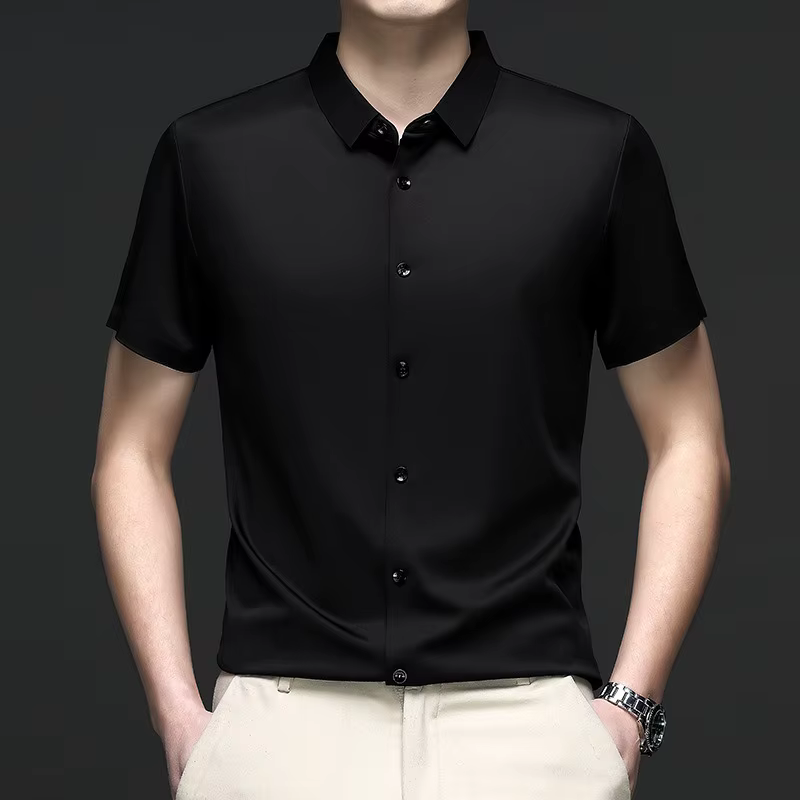 Hommes mûrier soie chemises habillées affaires résistant aux rides sans fer à la mode haut de gamme homme hauts et t-shirts glace Cool chemise vêtements d'été
