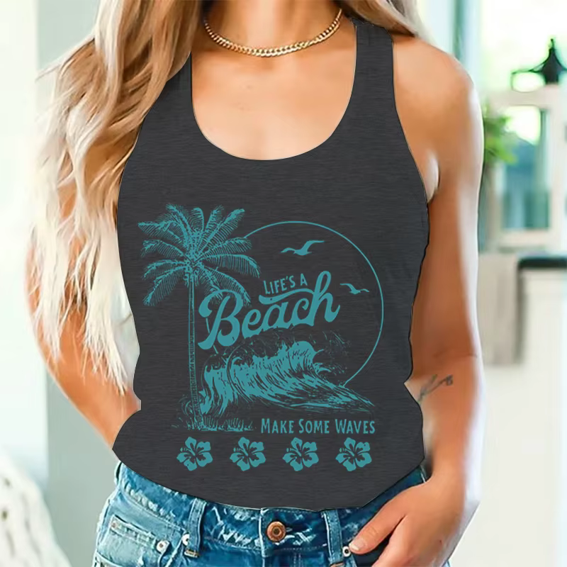 T-shirt décontracté sans manches pour femme « Life's A Beach Make Some Waves »