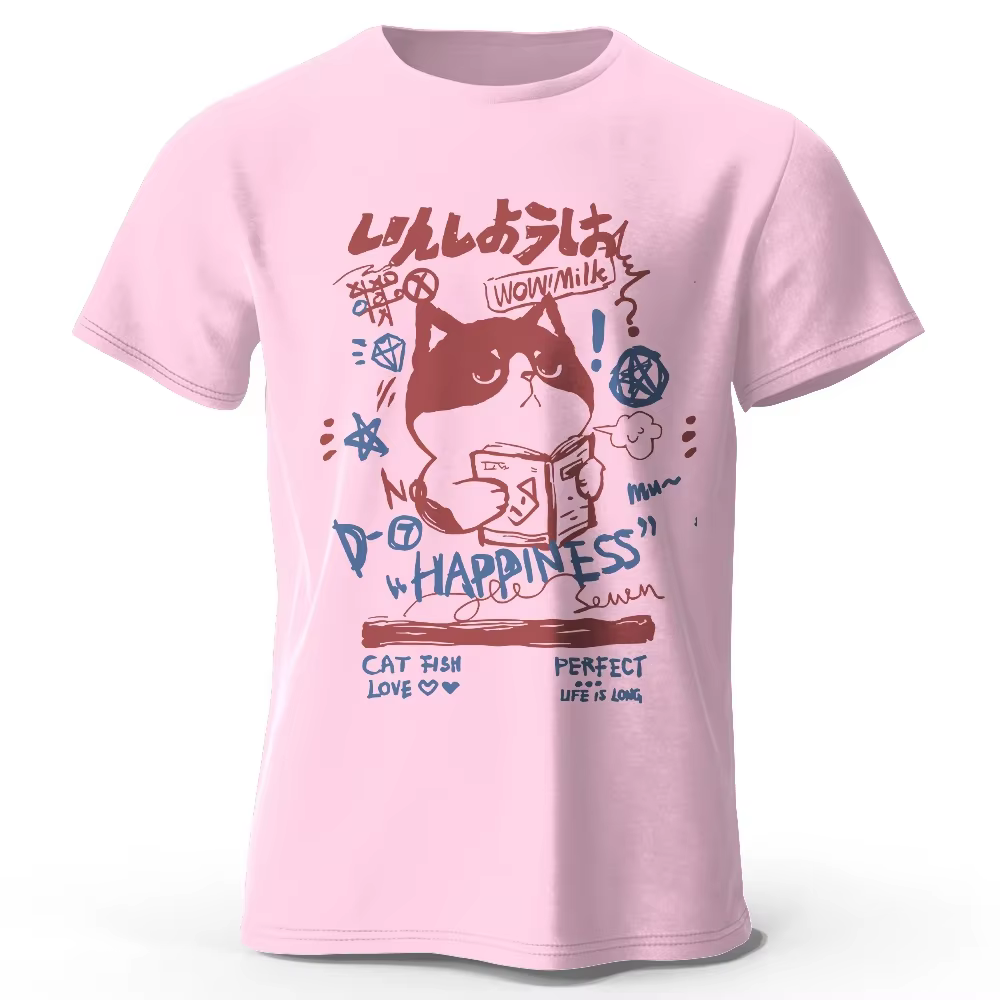 Kawaii Cat Doodle Harajuku imprimé 100% coton T-Shirt