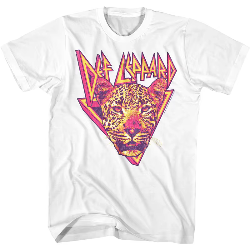 Nouveau t-shirt pour homme des années 1980 Def Leppard avec motif léopard directement vaporisé