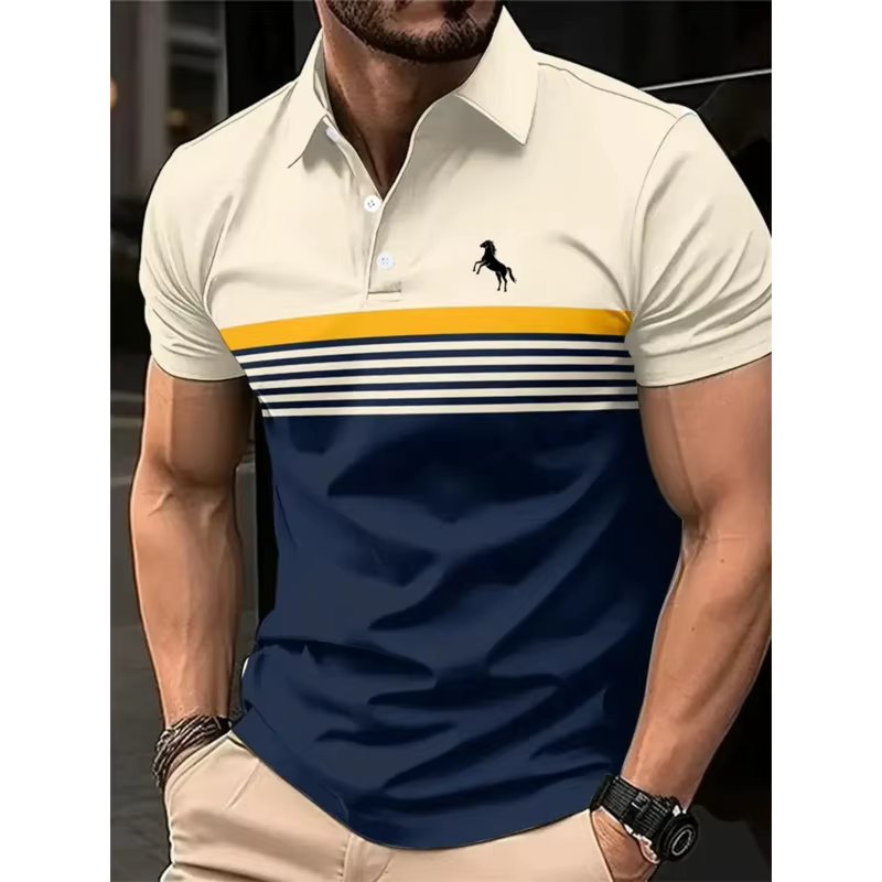 Chemises polo à rayures simples pour hommes