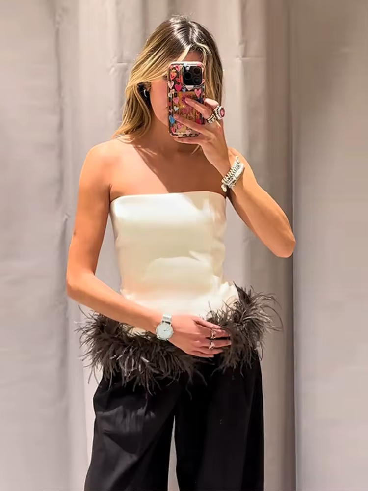 Sexy gland haut à licou femmes mode sans manches dos nu Camisole solide Long gilet femme 2025 hiver printemps Chic