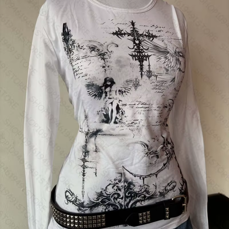 Hauts pour femmes, style gothique trashy Y2K