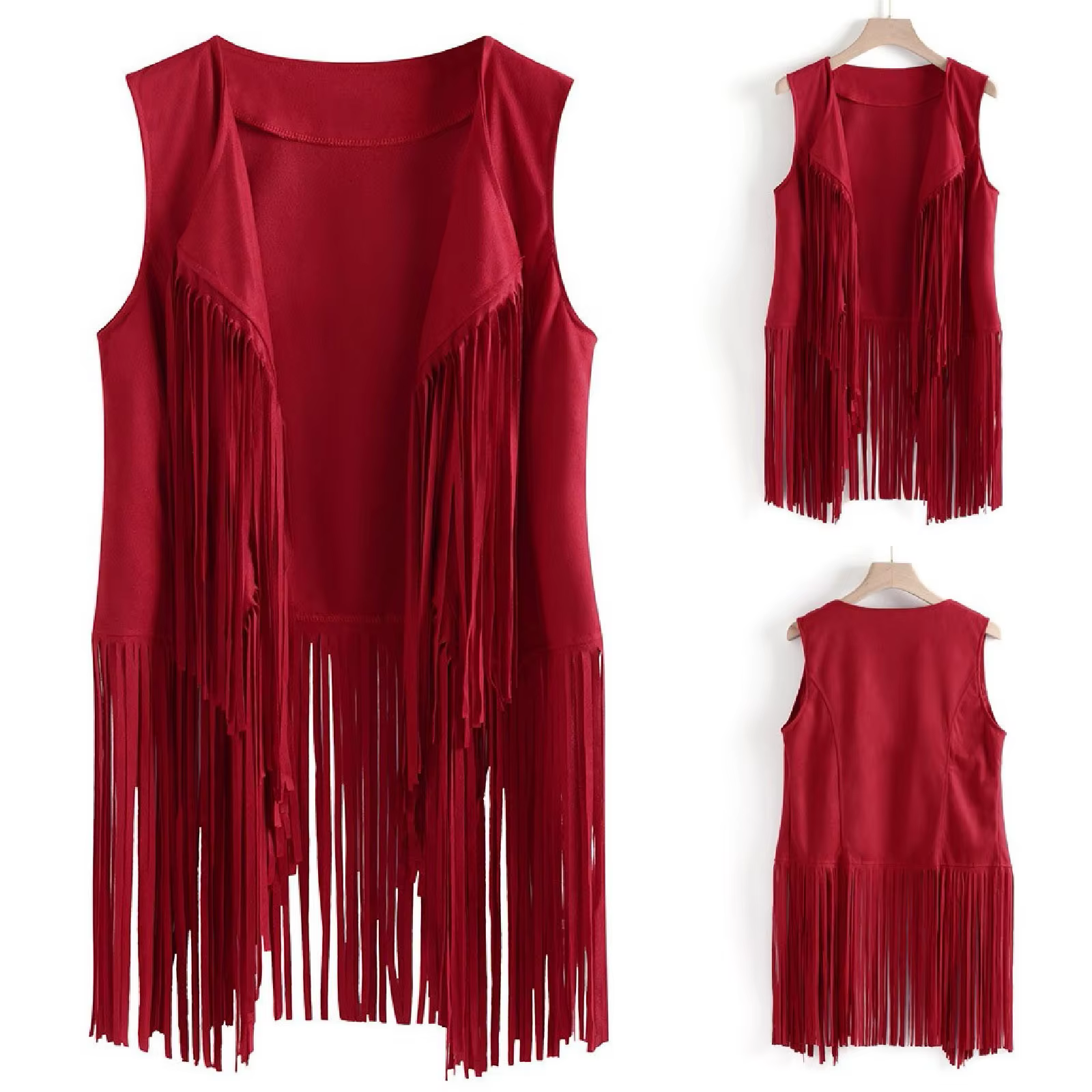 Nouveau Gilet Frangé Sans Manches pour Femme 2025 – Cardigan Ouvert Style Artistique Rétro Personnalisé en Tissu