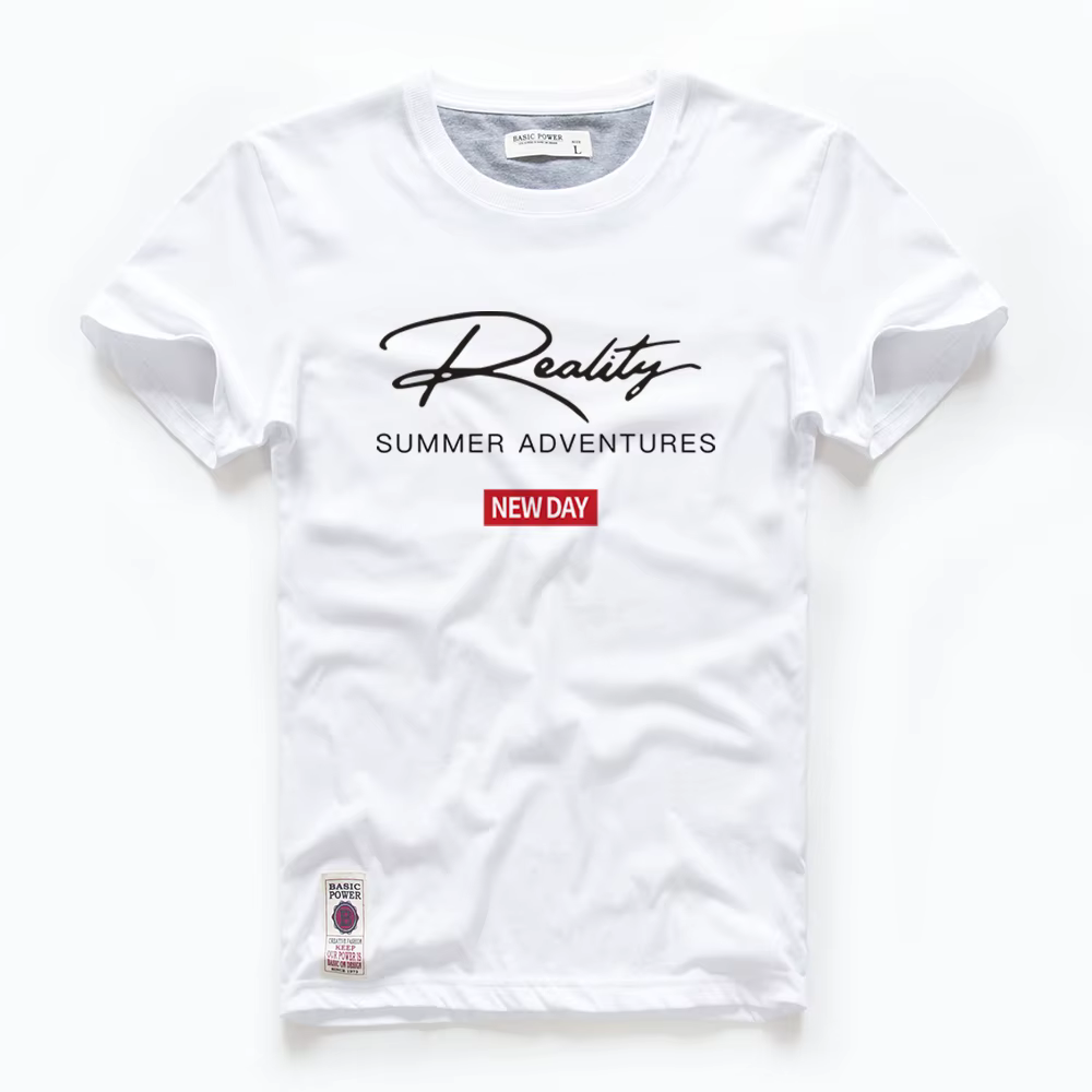 T-shirt homme coton blanc bleu