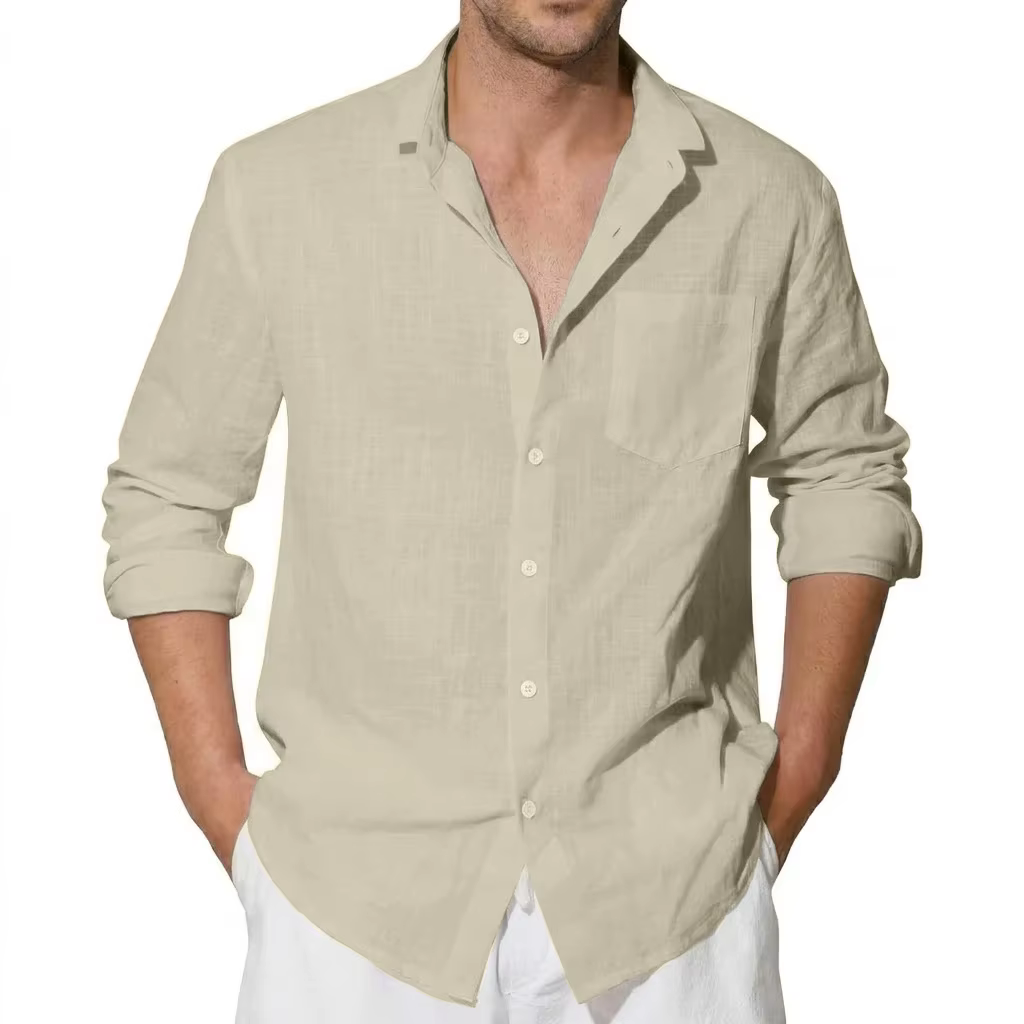 Chemises en coton à manches longues pour hommes