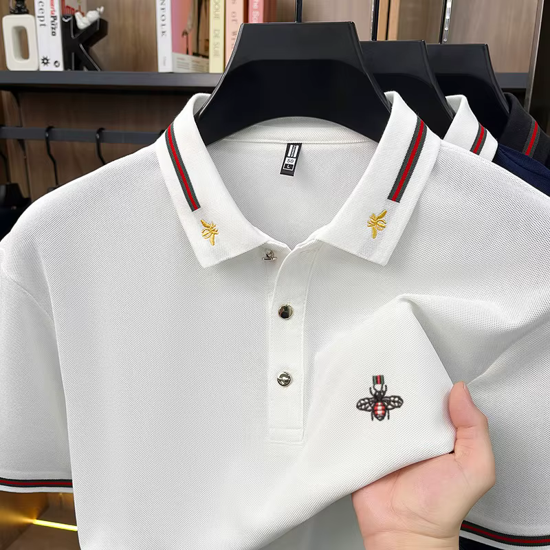 Designer marque de luxe à manches courtes polo shirt hommes été mode petite abeille broderie affaires Casual confortable respirant revers t - shirt