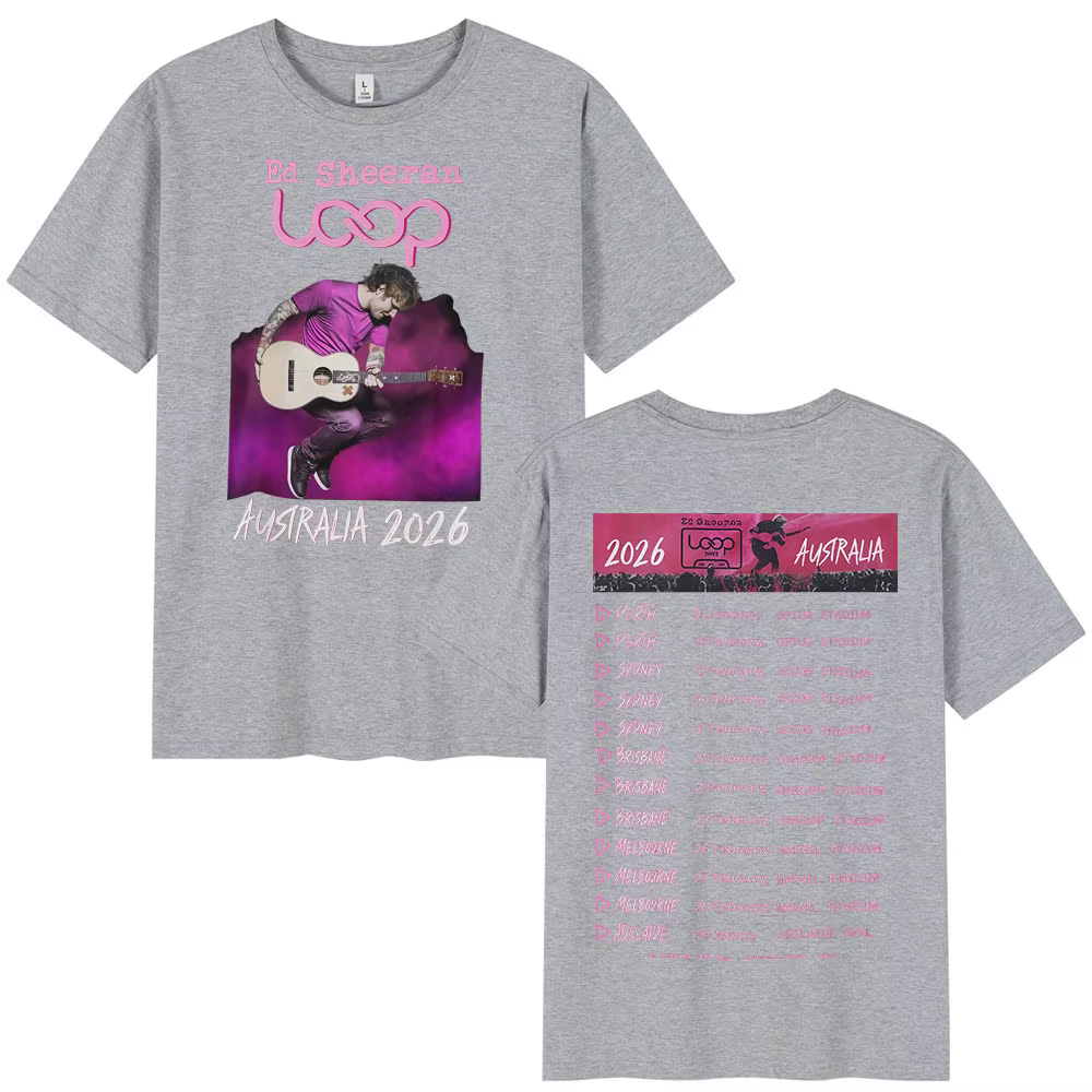 T-shirts de la tournée Ed Sheeran Loop Tour Australie 2026, cadeaux pour les fans, vêtements pour hommes et femmes, mode hip-hop, t-shirts en coton surdimensionnés