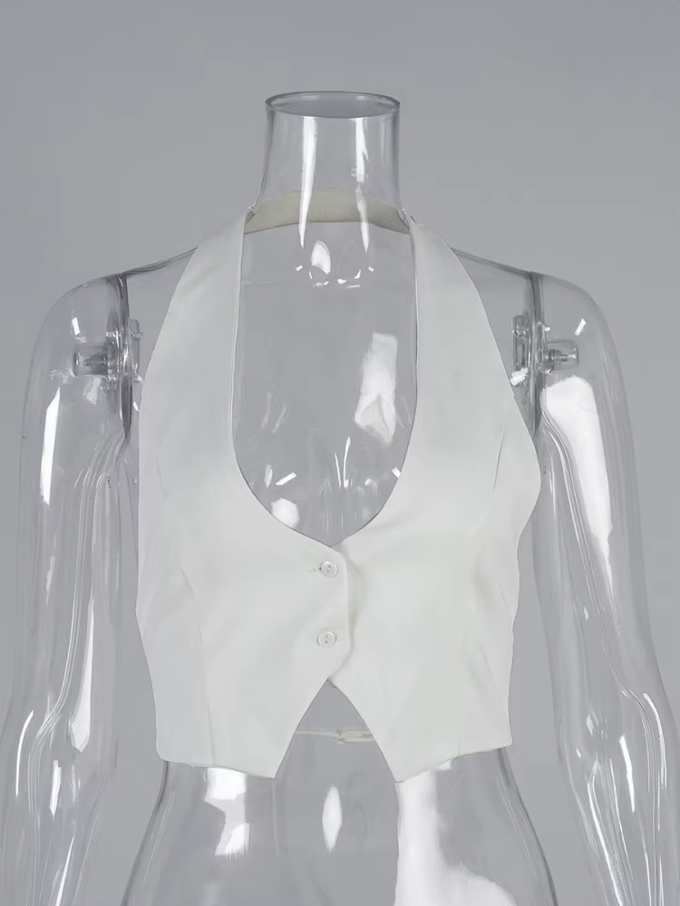 Débardeurs blancs élégants à col licou et dos nu pour femme
