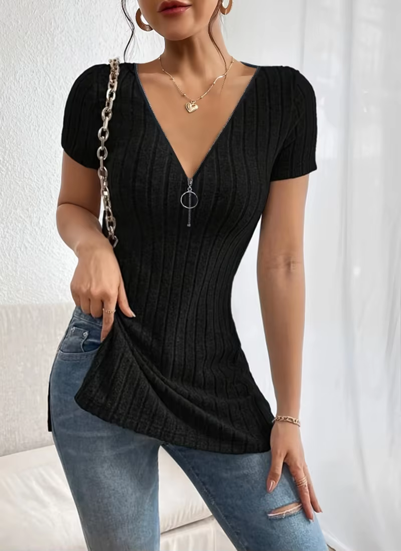 Haut polyvalent et chic à col en V pour femme - Vêtements décontractés extensibles et faciles à entretenir