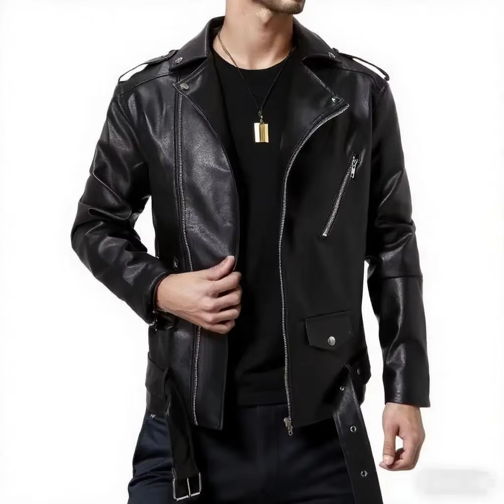 Veste de motard en cuir PU pour hommes