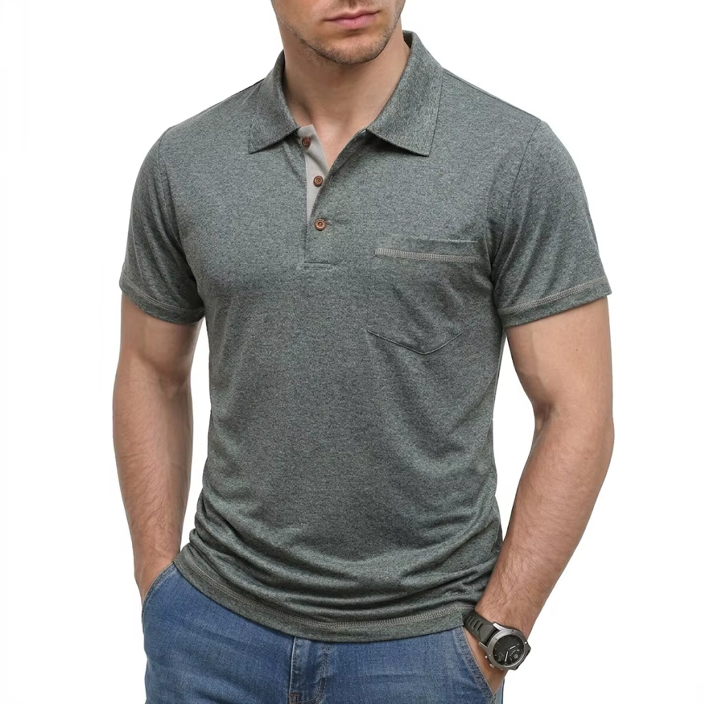 Nouveau Polo Uni Homme Été Manches Courtes Boutonné Col Revers Léger Respirant Sport Décontracté Streetwear