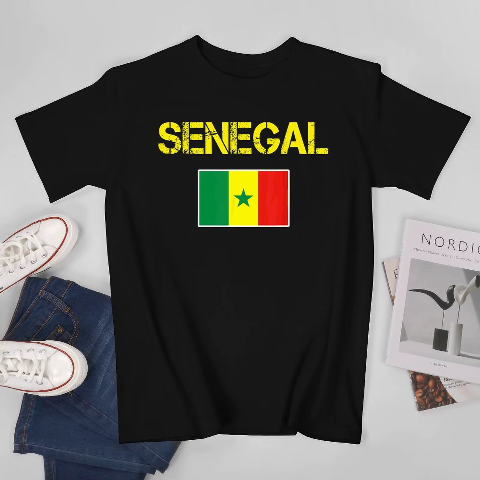 Plus de conception drapeau du sénégal hommes sénégalais T-Shirt t-shirts col rond
