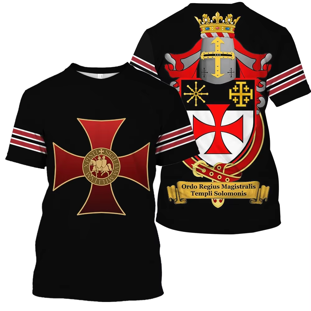 2025 T-shirt Vintage pour hommes 3D chevalier imprimé hauts rue Hip Hop col rond manches courtes