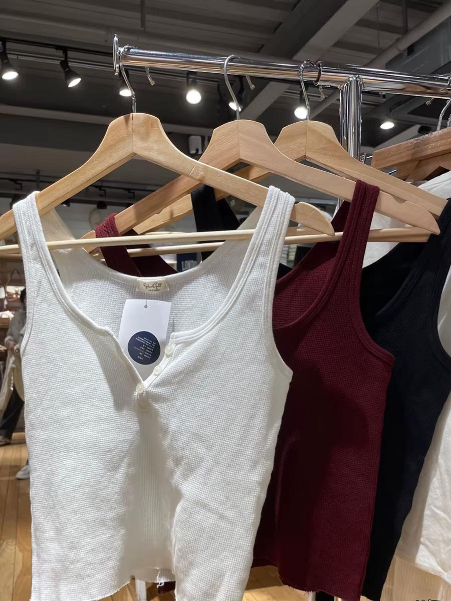 Débardeur en coton gaufré à col rond pour femme