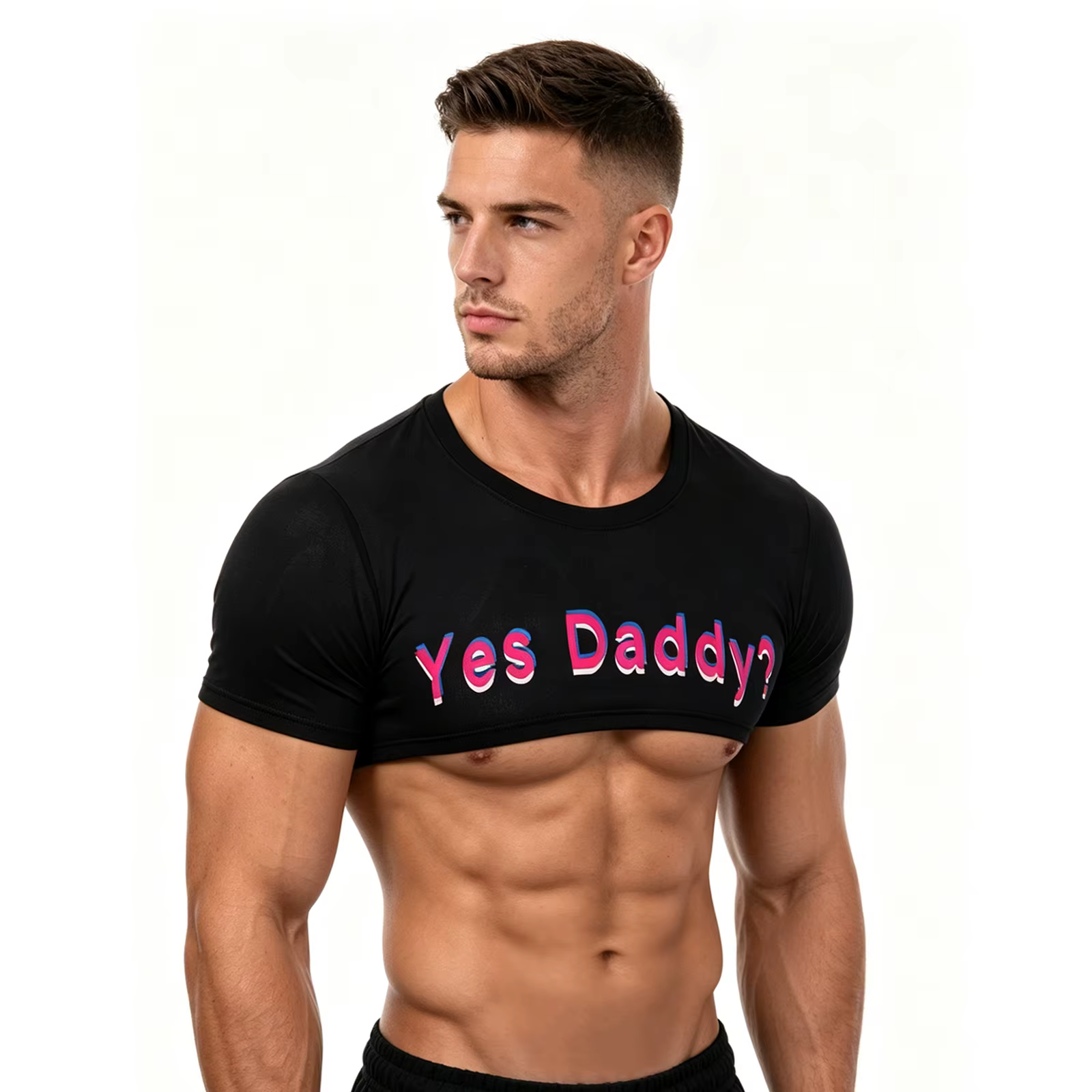 T-shirt court à manches courtes pour homme, col rond sexy, imprimé Y2K Yes Daddy, vêtements d'été pour homme, hauts de fête