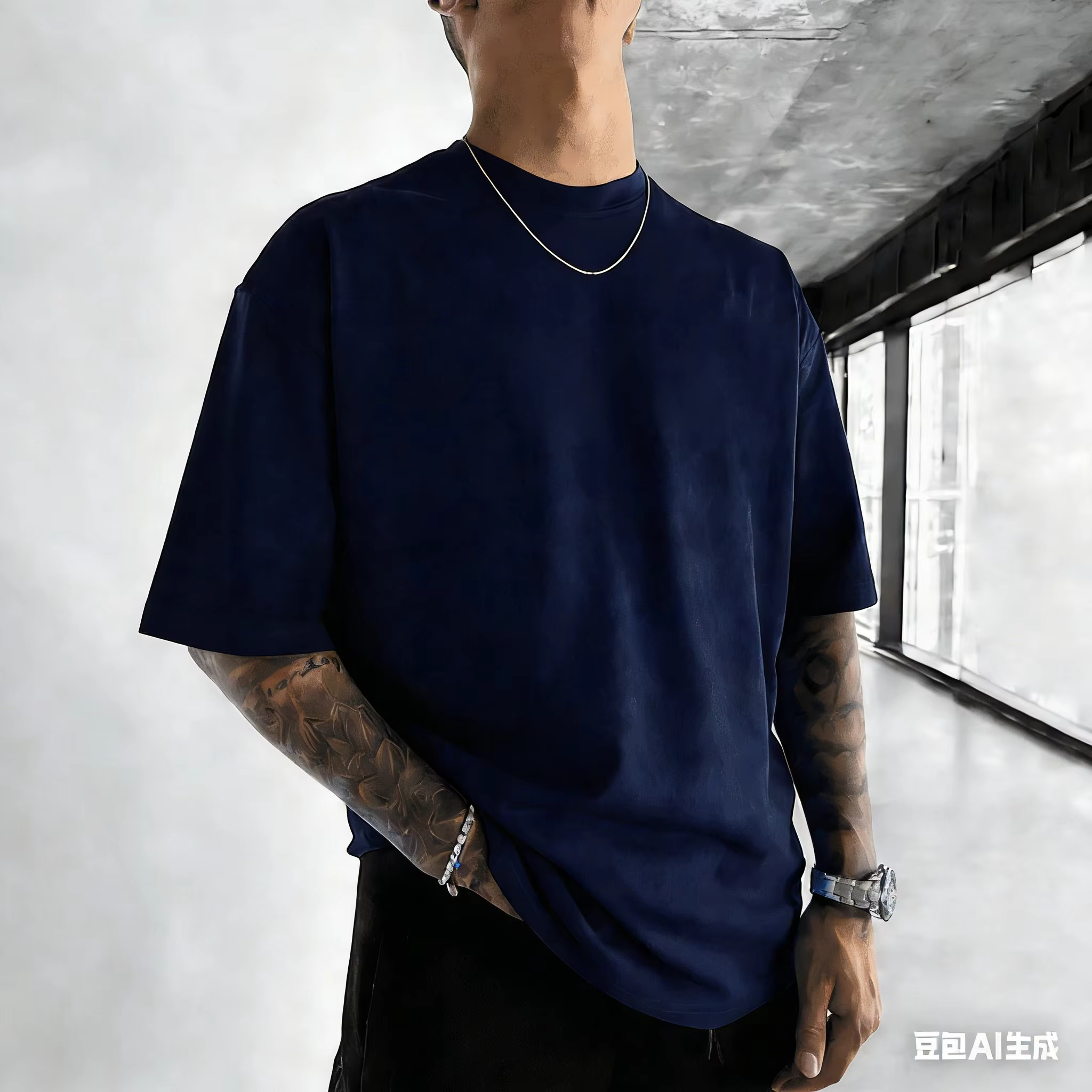 T-shirt en coton respirant uni pour homme, collection Printemps-Été 2026, style américain, coupe ample et tendance, idéal pour le sport et les trajets quotidiens
