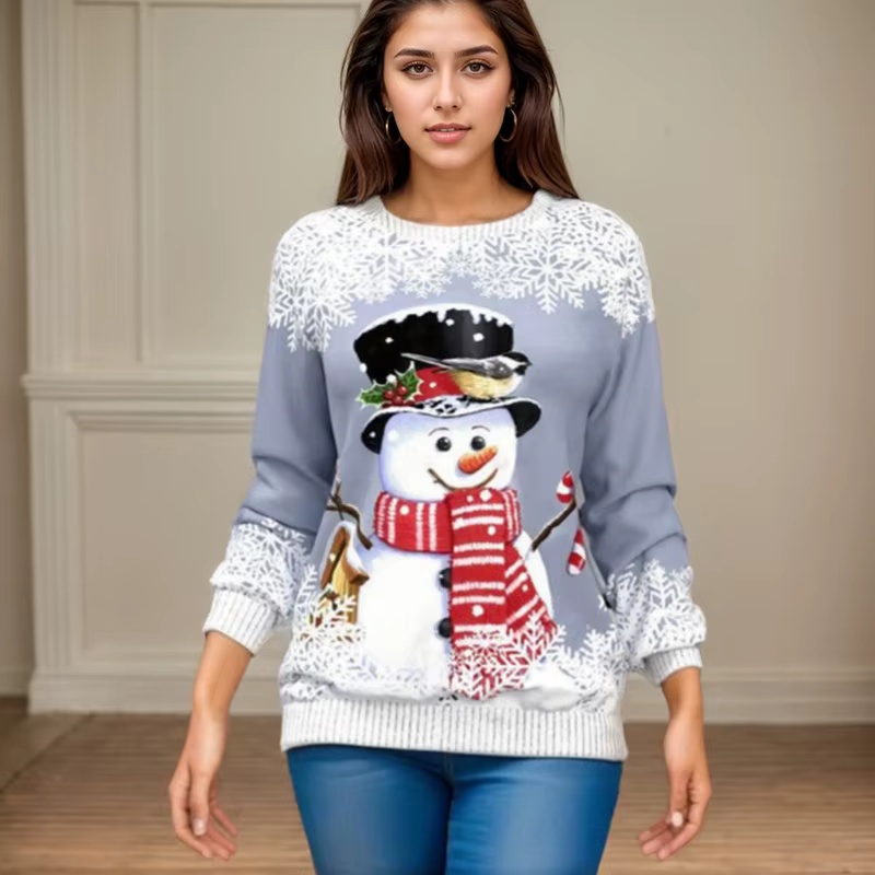 T-shirt à manches longues et col rond pour femme
