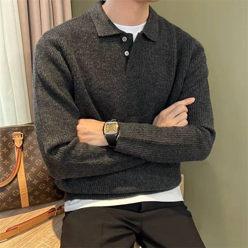 Pull tricoté à col Polo pour homme