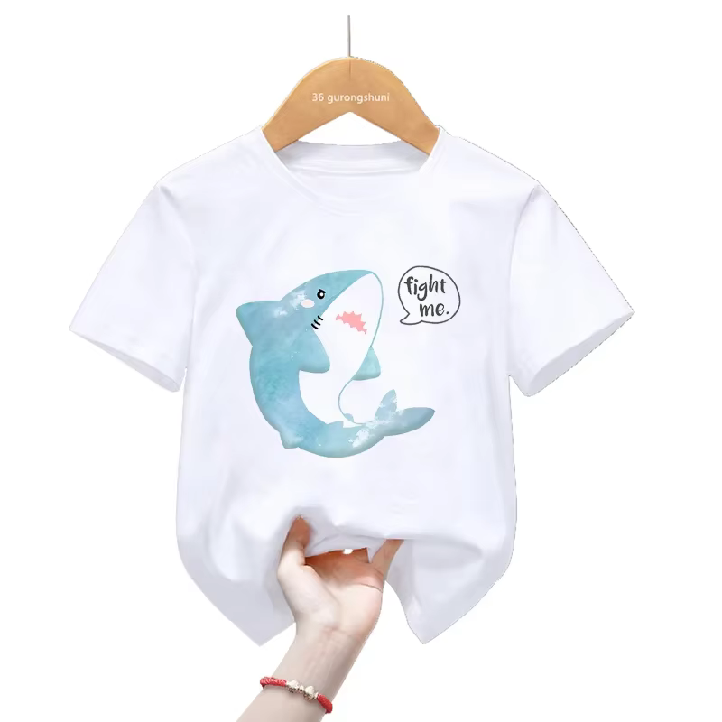 T-shirt imprimé graphique requin mignon pour filles et garçons