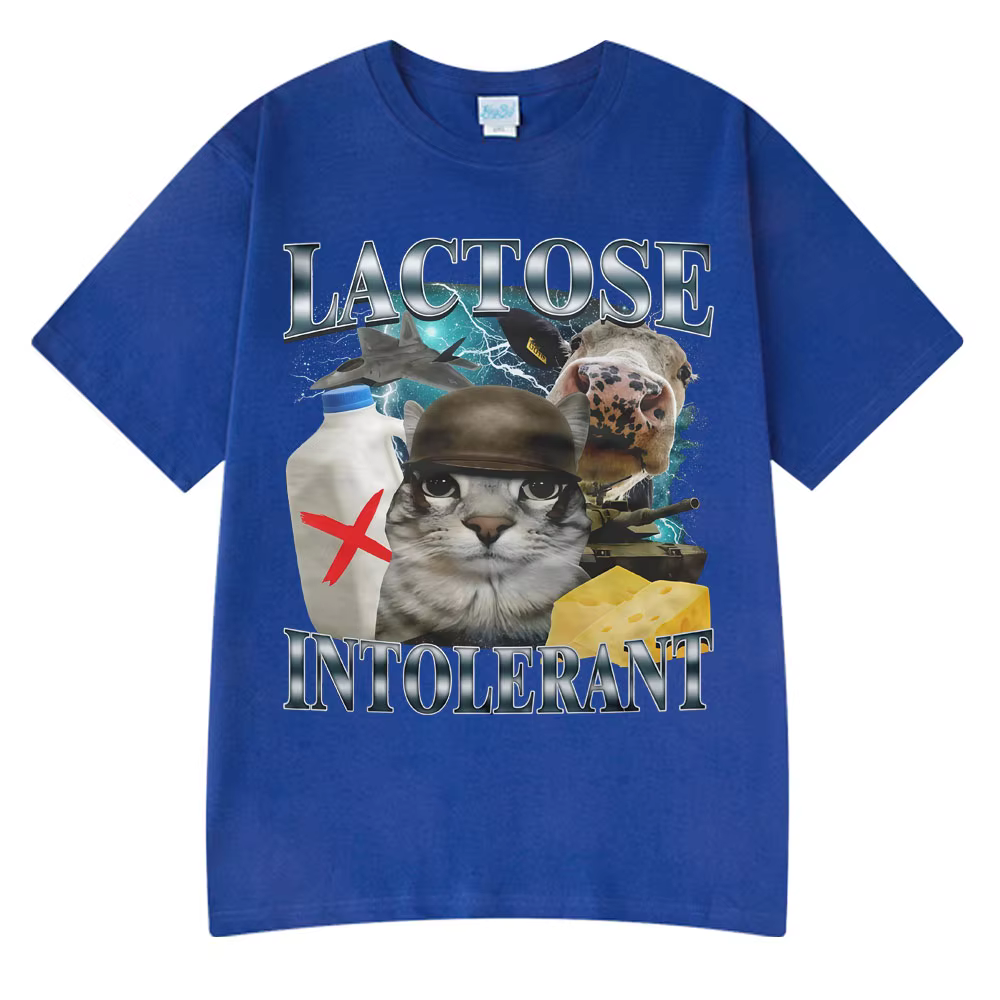 2025 été offre spéciale porte Lactose intolerant drôle chat Meme T-shirts mode t-shirt Hip Hop Couple Style vêtements