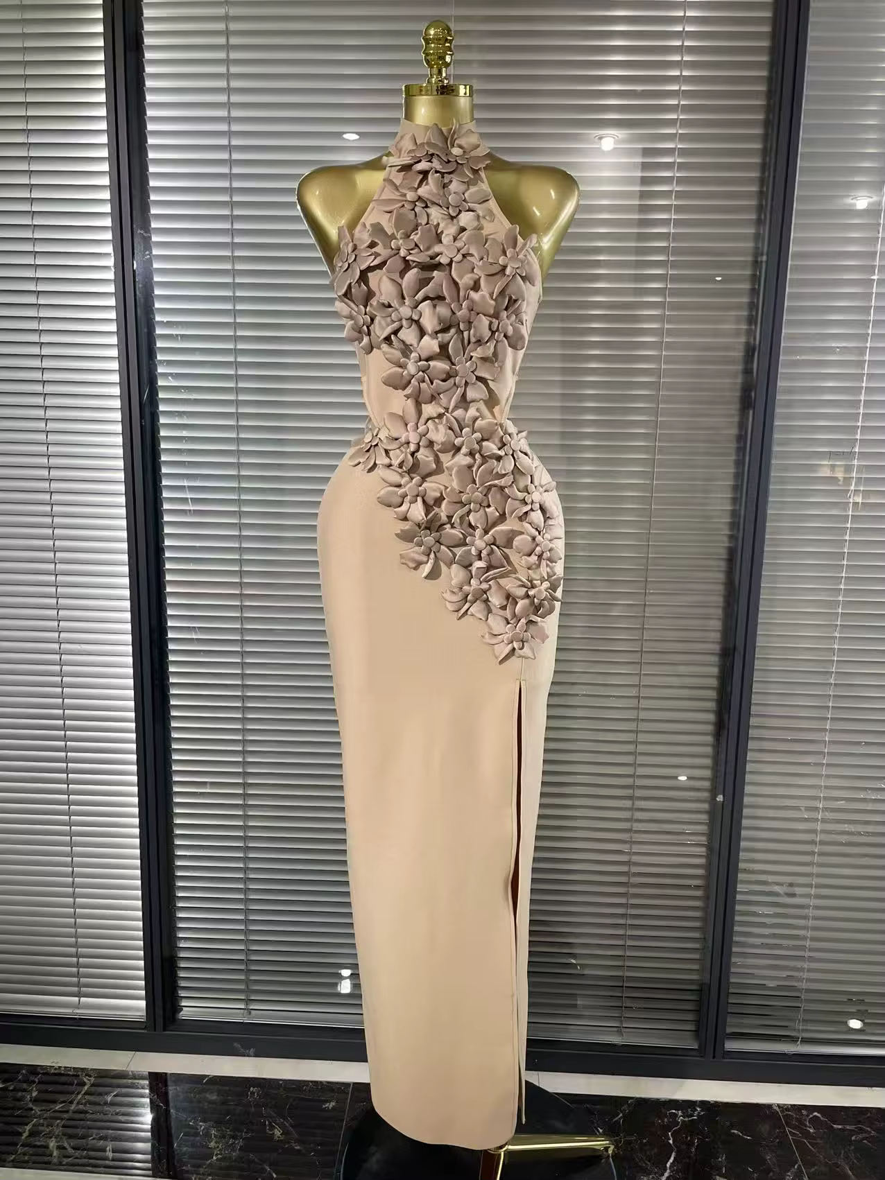 Rouge noir femmes sans manches Sexy hors de l'épaule moulante pansement longue robe florale élégante soirée mariage sirène porter