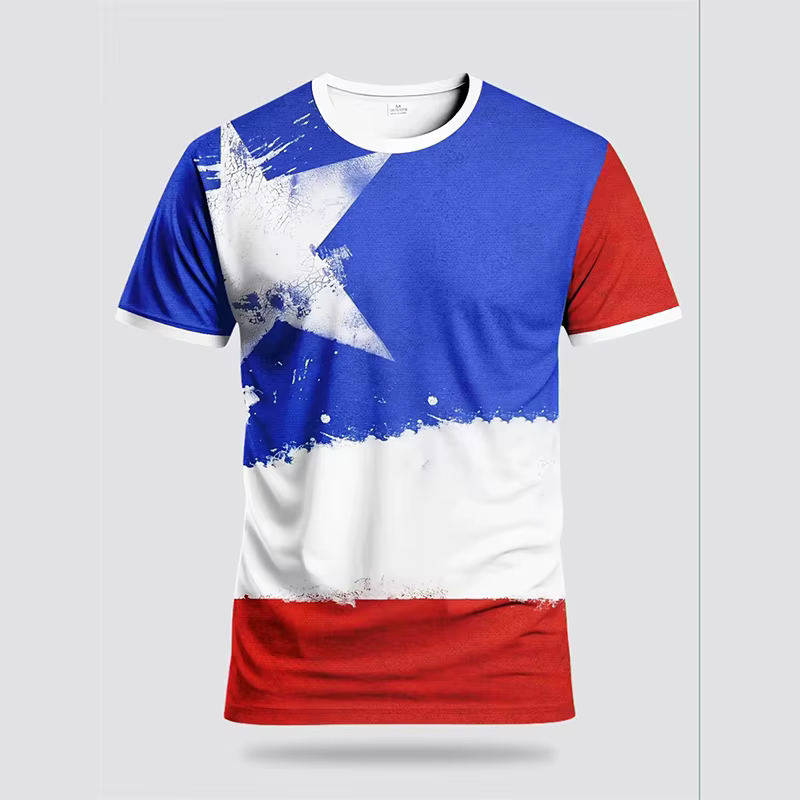 Porto Rico drapeau graphique T-shirt pour hommes Football sport décontracté respirant à manches courtes t-shirts