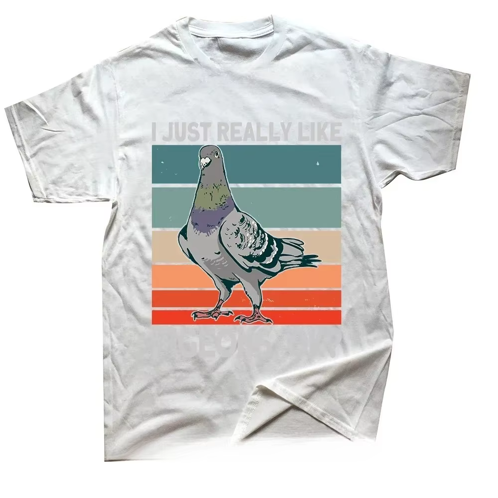 Pigeons hurlant à la lune drôle oiseau t-shirt hauts col rond à manches courtes mode