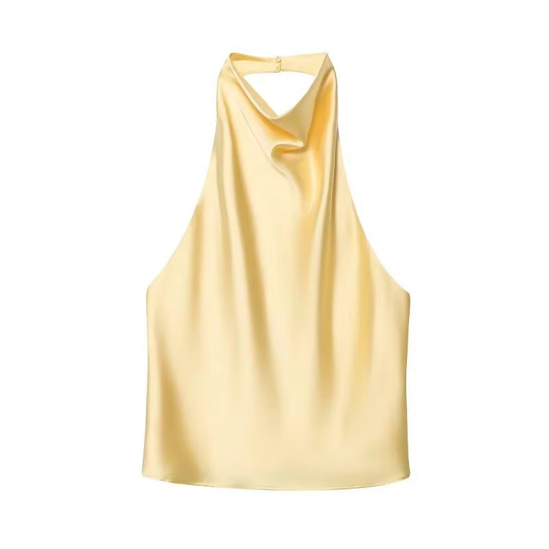 MUJER Satin haut à licou femme 2026 Sexy dos nu hauts pour femmes Camisole épaules nues