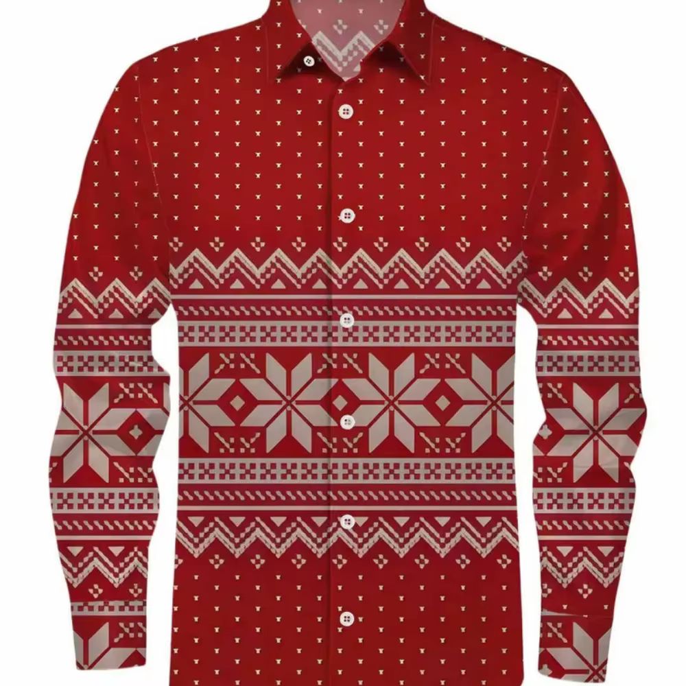Nouveau 2025 hommes à manches longues chemise décontractée motif de noël imprimé Streetwear pour printemps automne vacances
