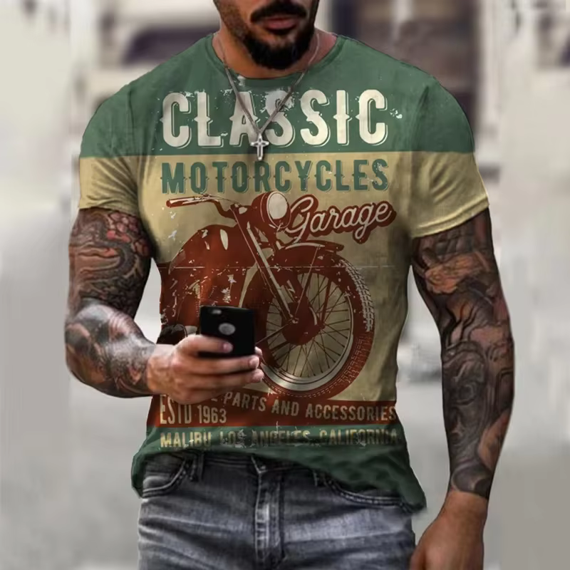 Vintage hommes t-shirt 3D rétro moto t-shirts