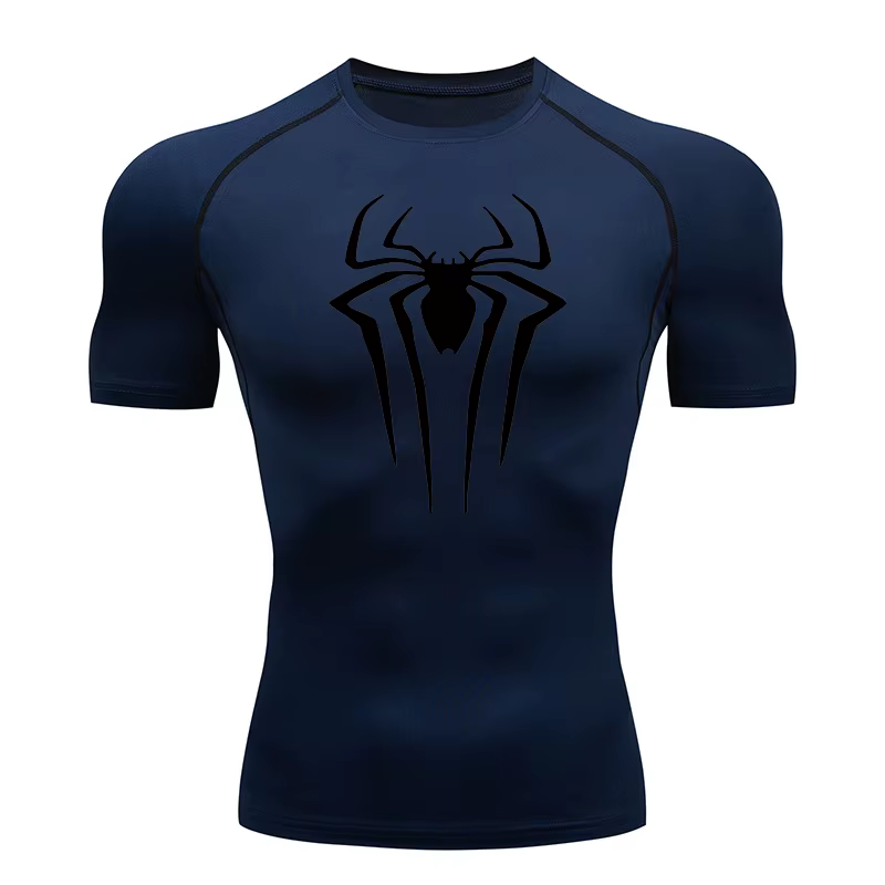 Chemises de Compression imprimées araignée pour hommes, t-shirt d'été à manches courtes, protection contre les éruptions cutanées, d'entraînement, d'athlétisme, à séchage rapide