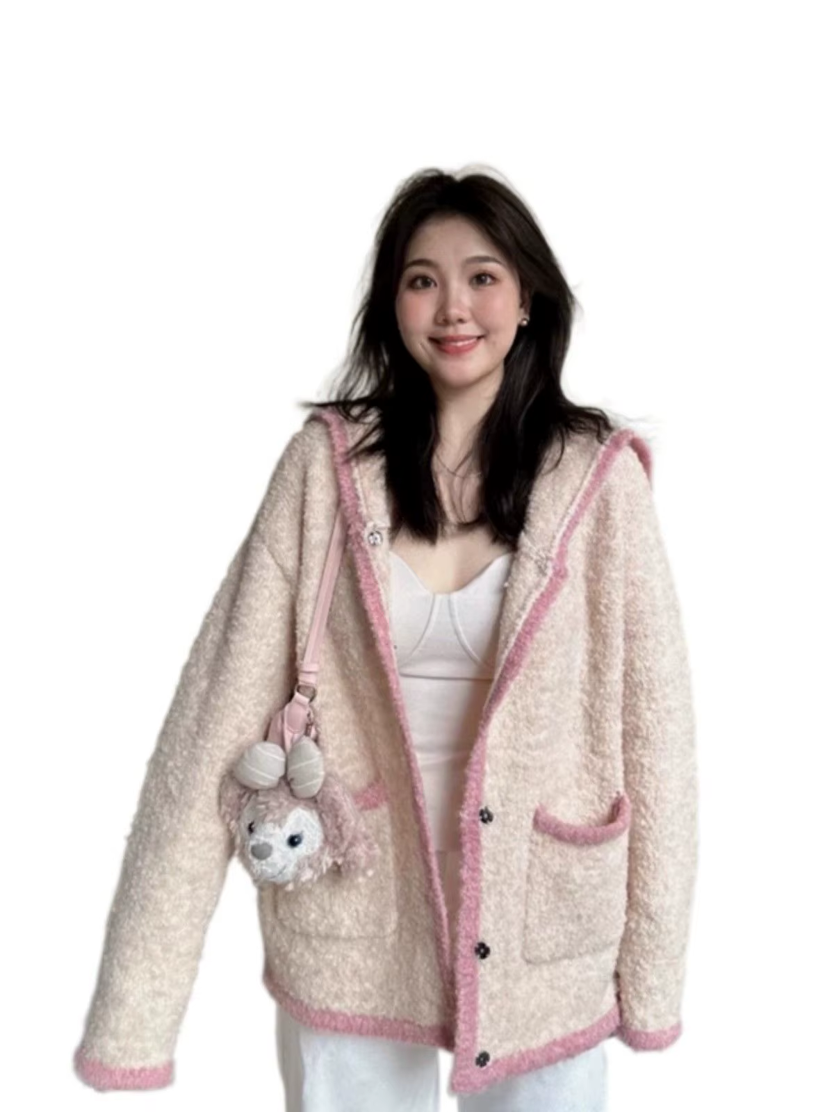 Cardigan tricoté à col bleu marine pour femme