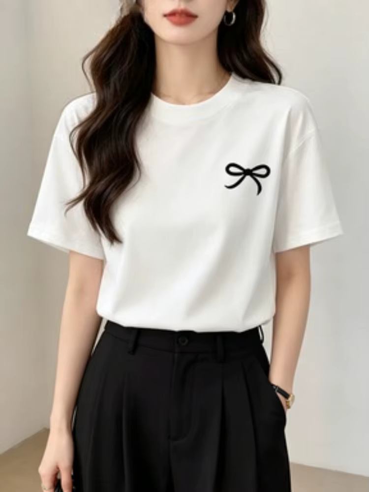 Nouveau T-shirt pour femme noir imprimé nœud