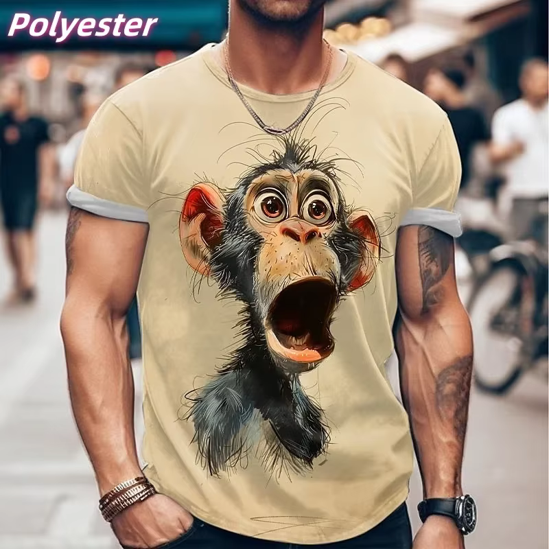 T-shirt amusant avec impression 3D de singe et de poulet pour hommes