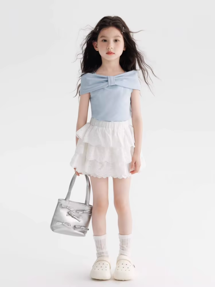 T-shirt bleu à épaules dénudées pour filles