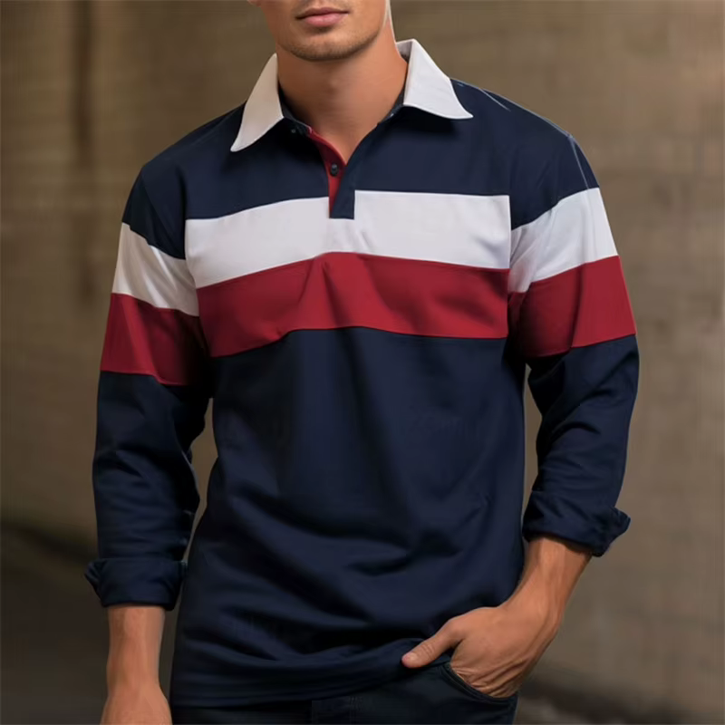 Polos à manches longues à rayures simples pour hommes
